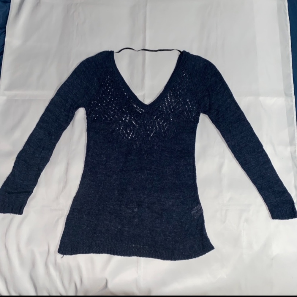 Absolutely Y2K V-Neck Long Sleeve Navy Blue Knit Sweater
